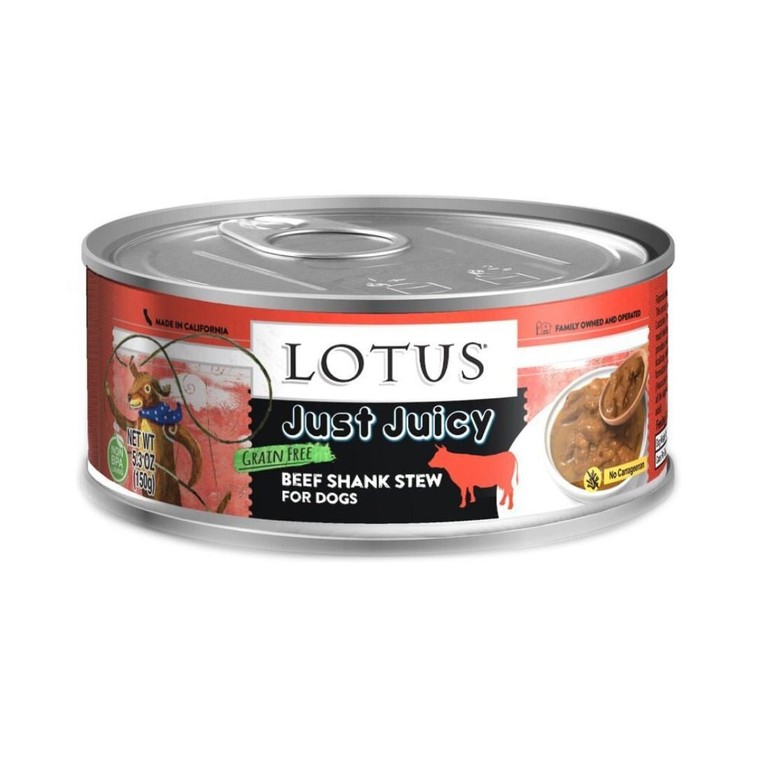 Lotus Just Juicy Beef Shank Stew Wet Dog Food 5.3oz. (Case of 24) - Pets Perfect
