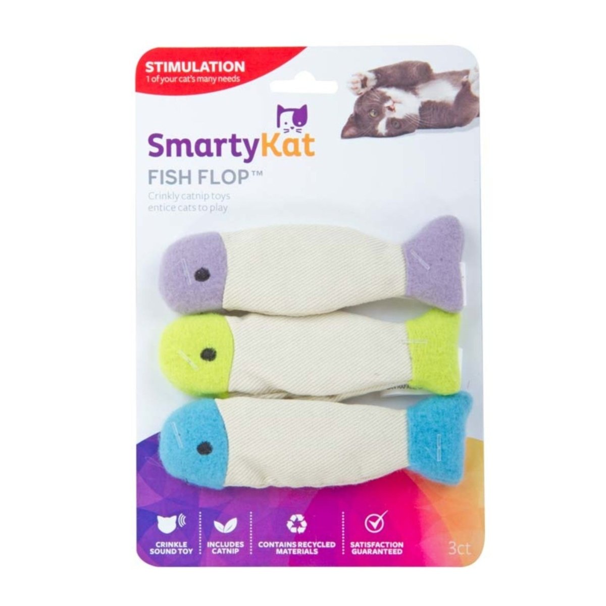 SmartyKat Fish Flop Crinkle Plush Catnip Toy Multi - Color, 1ea/3 pk - Pets Perfect