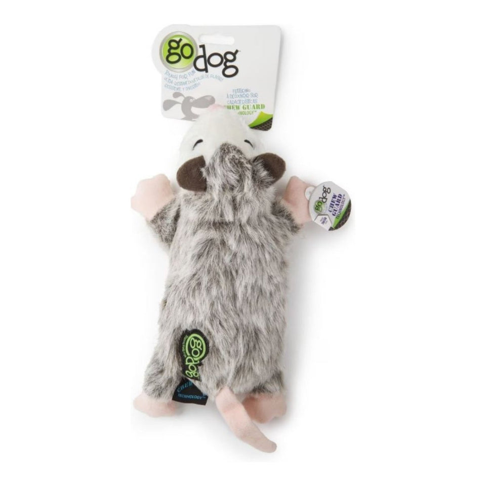 goDog Flatz Opossum Squeaky Plush Dog Toy - Grey, Large