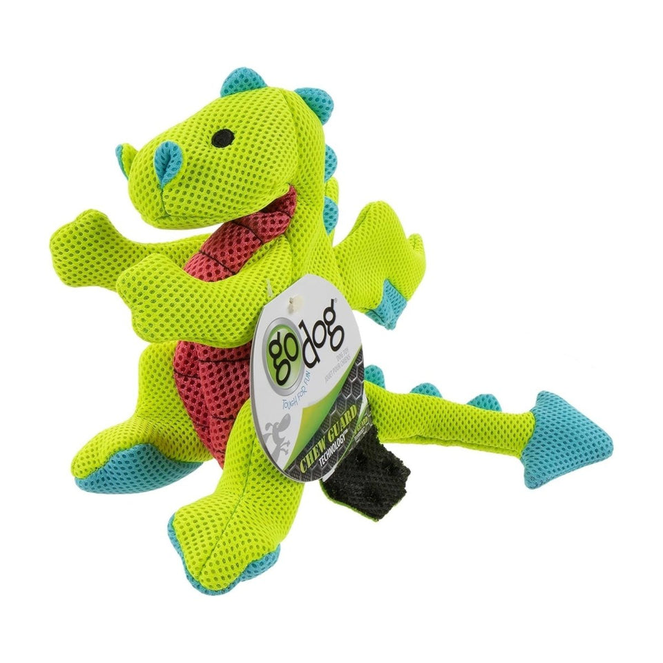 goDog Dragons Double Chew Guard Squeaky Plush Dog Toy - Green, Small