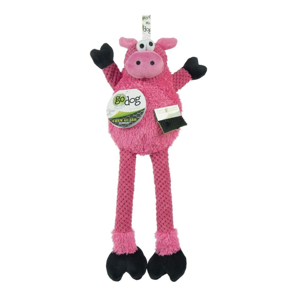 goDog Checkers Skinny Pig Plush Dog Toy - Pink, Large