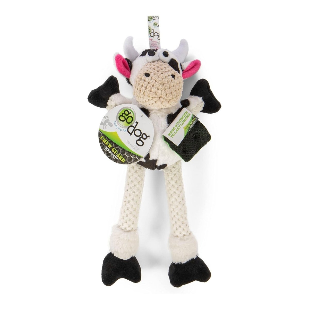 Godog Checkers Skinny Cow Dog Toy Black/White Small - Pets Perfect
