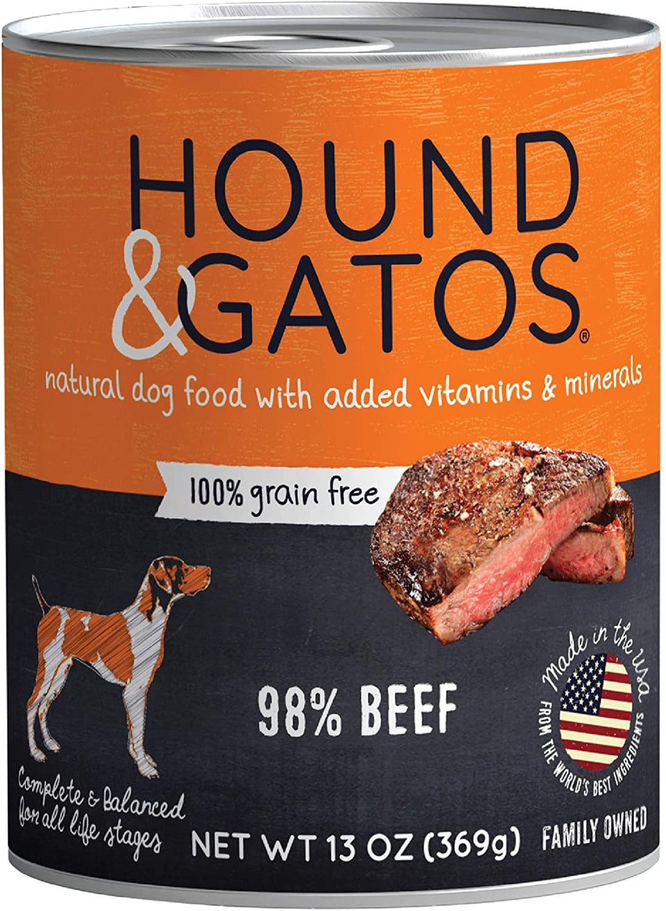 Hound And Gatos Dog Grain-Free Beef, 13 oz each, Case of 12
