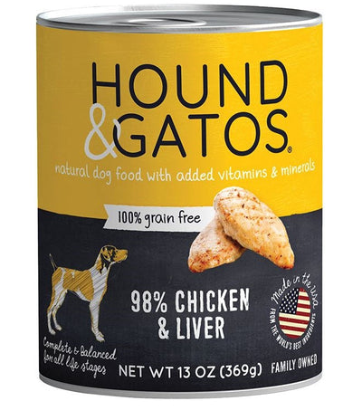 Hound And Gatos Dog Grain-Free Chicken And Liver, 13 oz each, Case of 12
