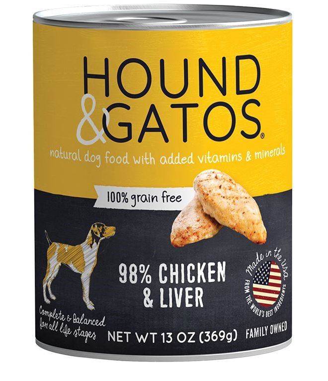 Hound And Gatos Dog Grain-Free Chicken And Liver, 13 oz each, Case of 12