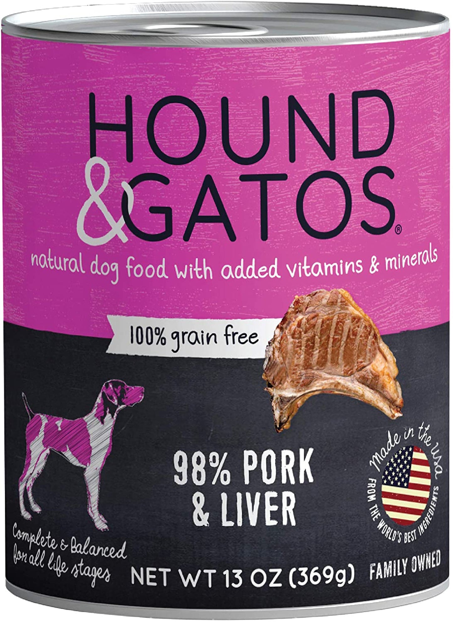 Hound And Gatos Dog Grain-Free Pork And Liver 13 oz. 12 ct
