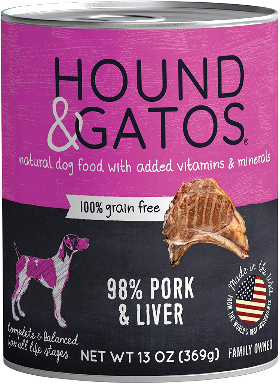 Hound And Gatos Dog Grain-Free Pork And Liver, 13 oz each, Case of 12