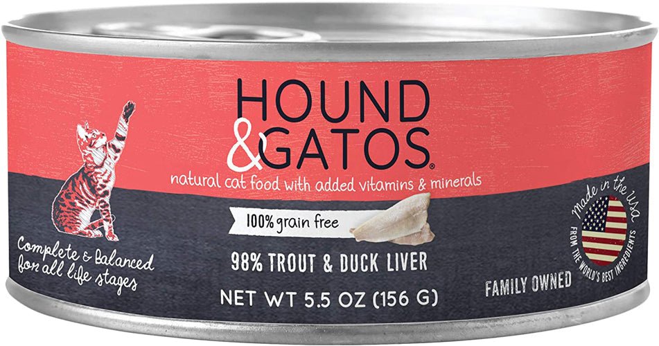 Hound and Gatos Cat Grain Free Trout and Duck Liver 5.5oz. (Case of 24) - Pets Perfect
