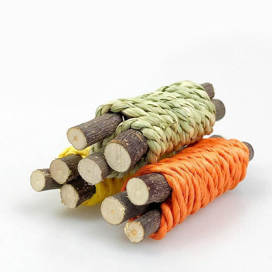 Small Pet Dental Chew Toy Bundle - Natural Wood & Grass.