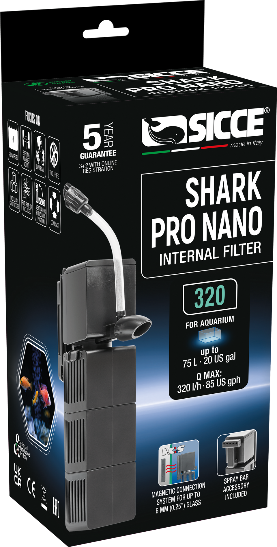 Sicce Shark Pro Nano Internal Aquarium Filter 320