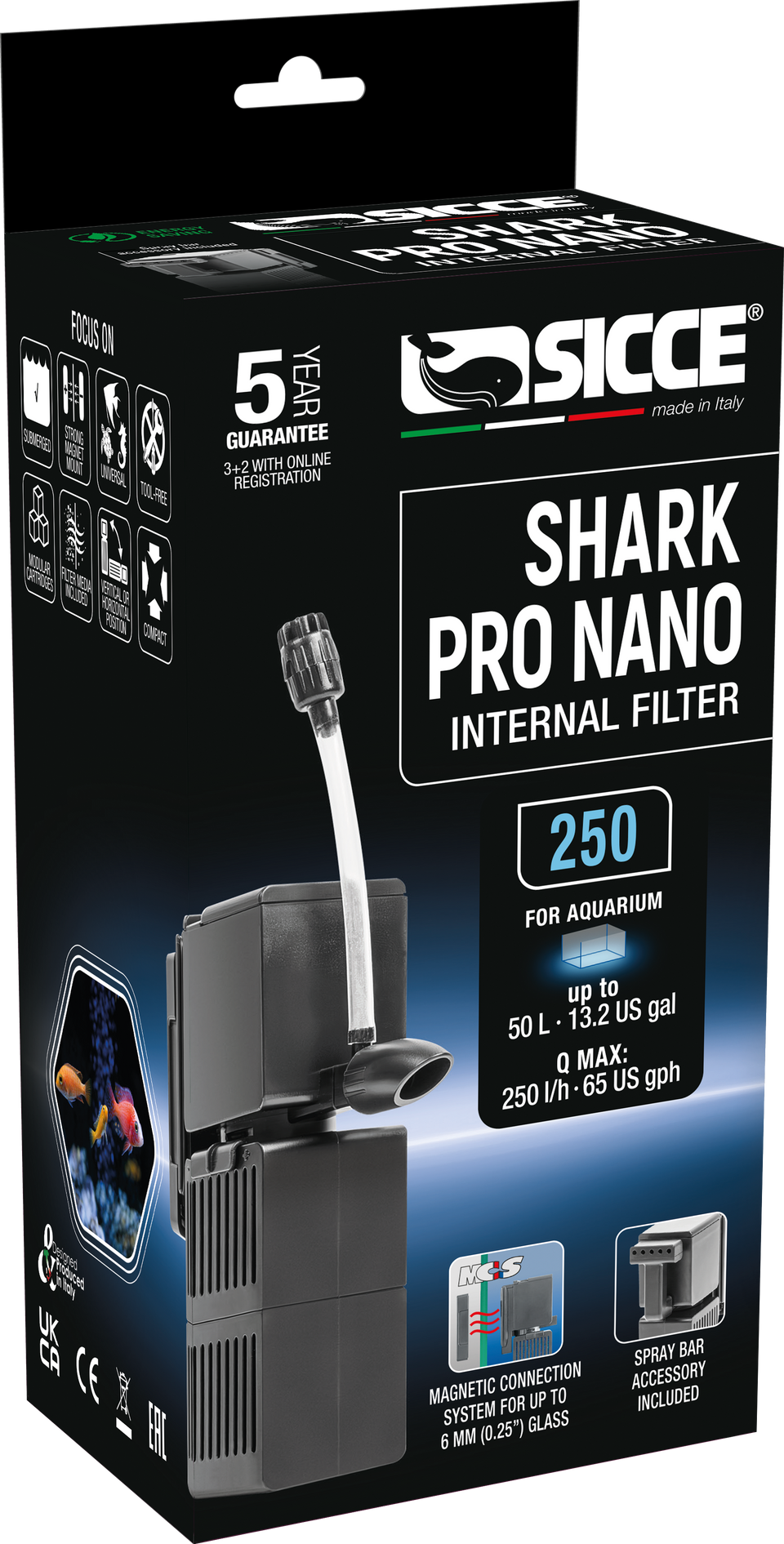 Sicce Shark Pro Nano Internal Aquarium Filter 250