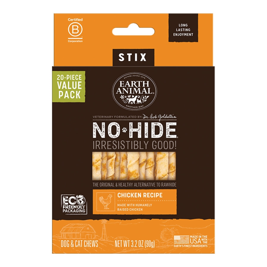 Earth Animal Dog No-Hide Stix Chicken Value 20 ct