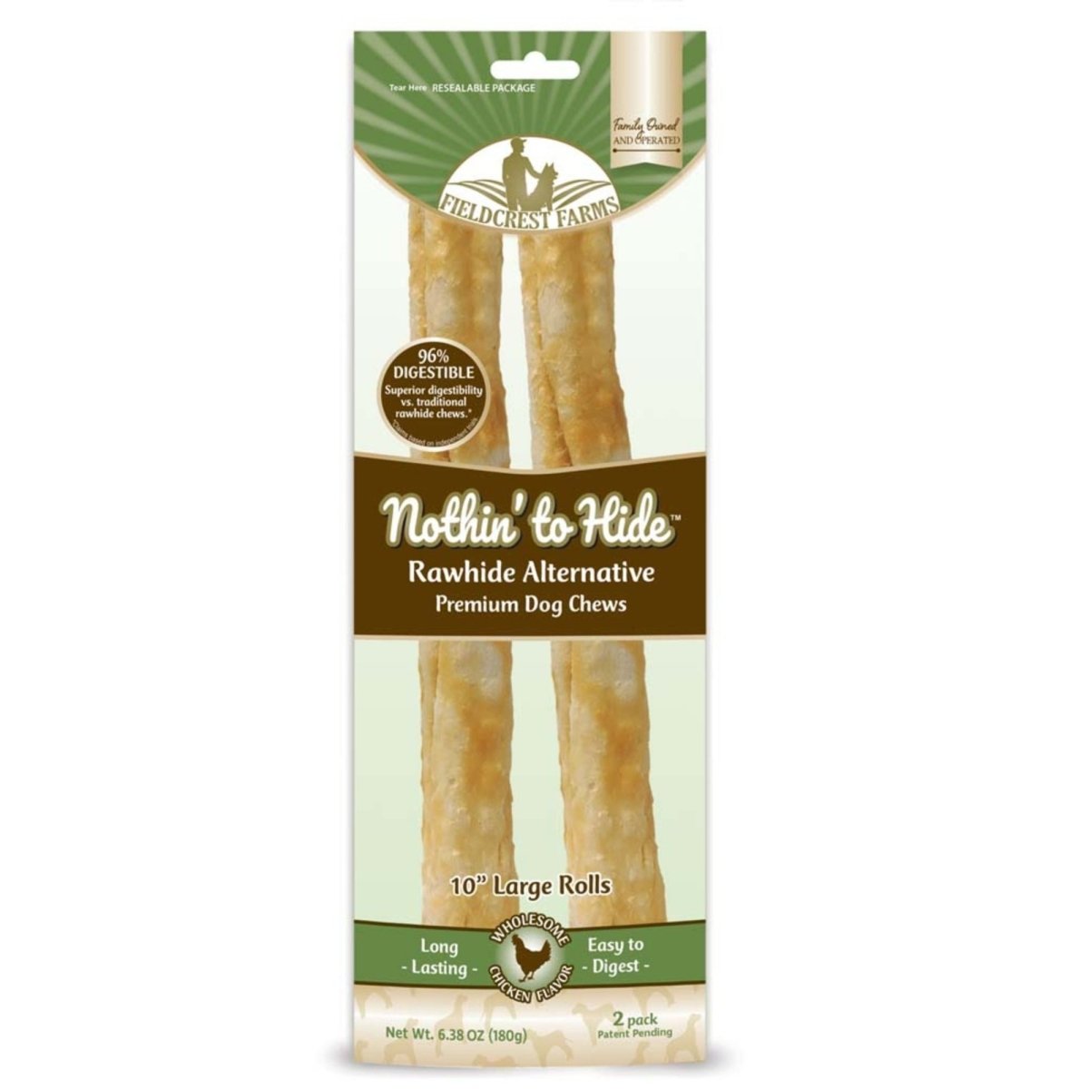 Fieldcrest Nothin' to Hide – Rawhide - Free Chicken Roll 10" | 2 - Count - Pets Perfect
