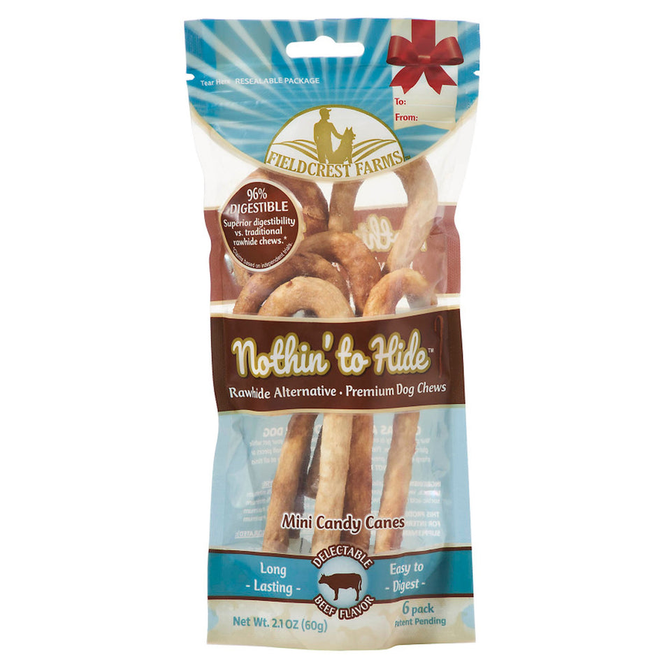 Fieldcrest Nothin' to Hide - Rawhide-Free Beef Candy Cane, 6 ct