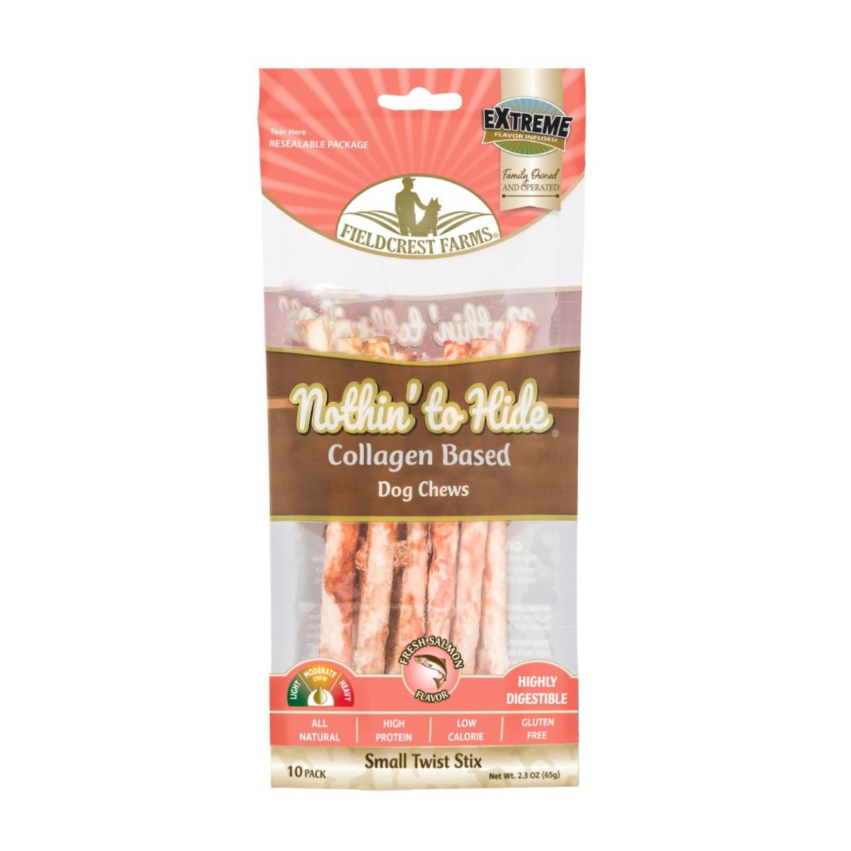 Fieldcrest Farms Nothin' to Hide Collagen Twist Stix Dog Chew Salmon, 1ea/Small, 10 pk - Pets Perfect