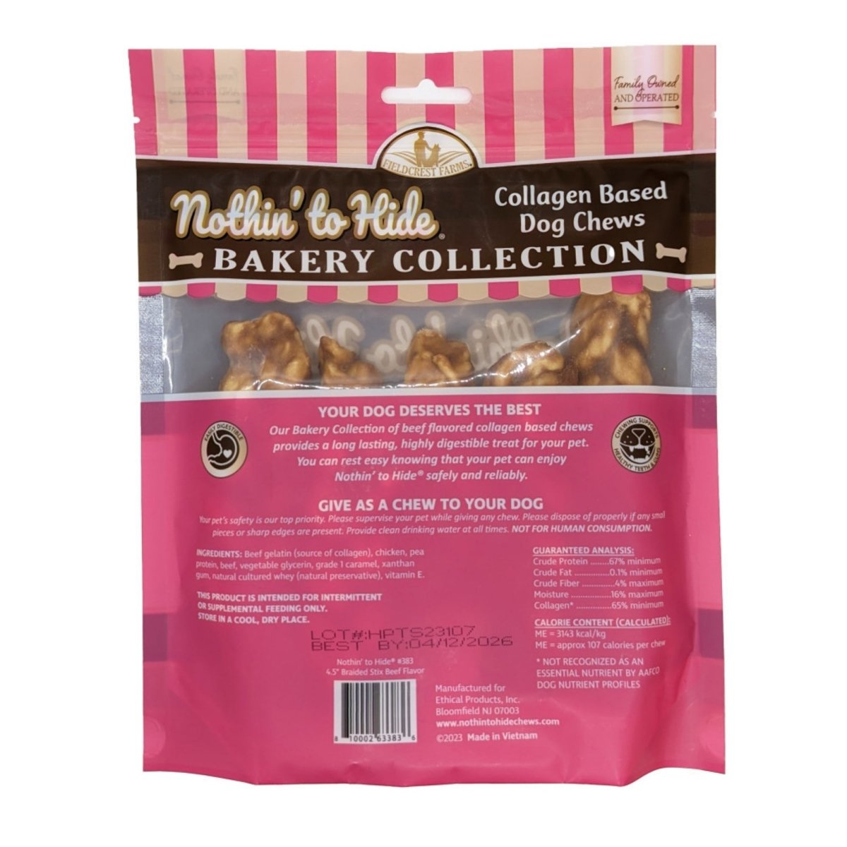 Fieldcrest Farms Nothin' To Hide Bakery Collection Dog Treat Braided Stix, Beef, 1ea/4.5 in, 5 pk - Pets Perfect