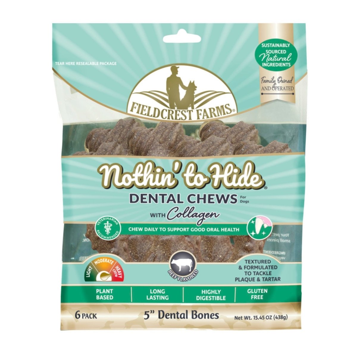 Fieldcrest Farms Nothin' to Hide Dental Bone Collagen Dog Chew Beef, 1ea/5 in, 6 pk - Pets Perfect