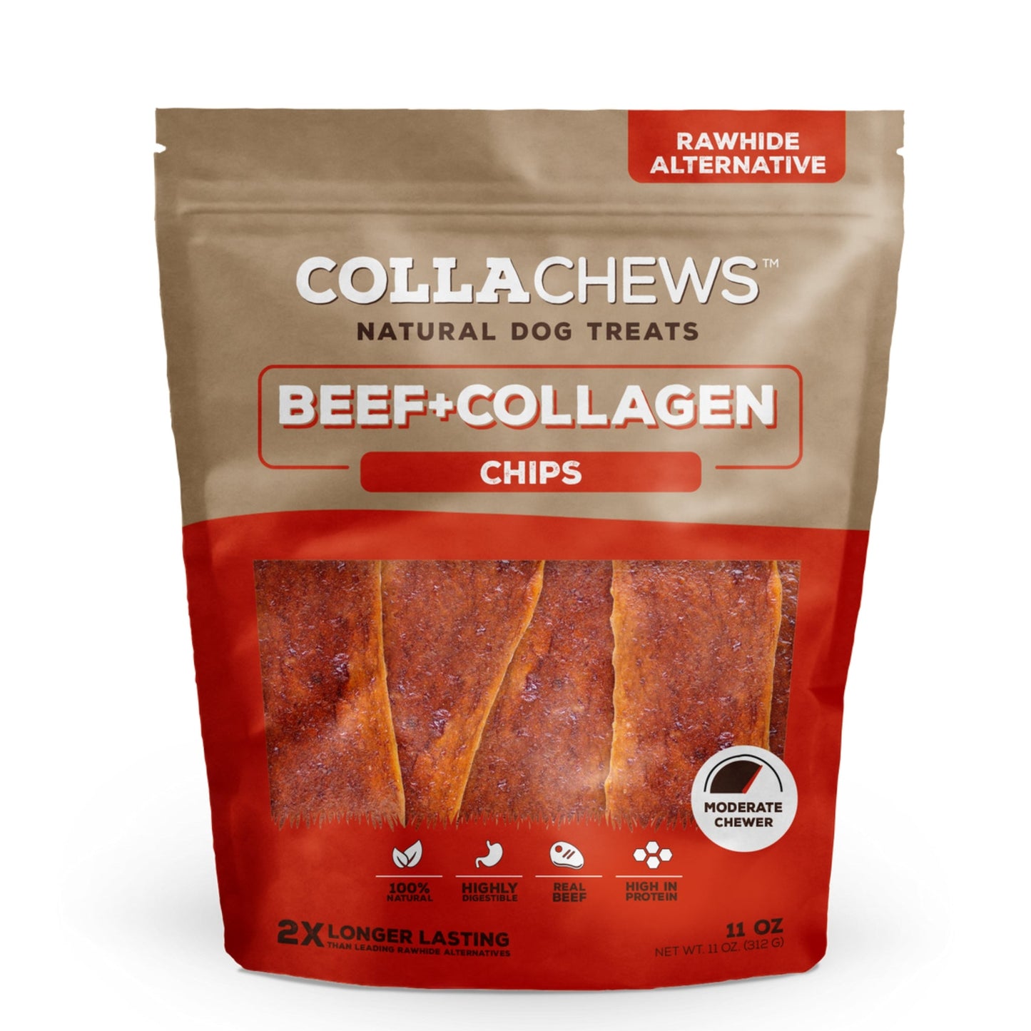 Collachews – Rawhide - Free Beef Collagen Chips Dog Chew | 11 oz Bag - Pets Perfect
