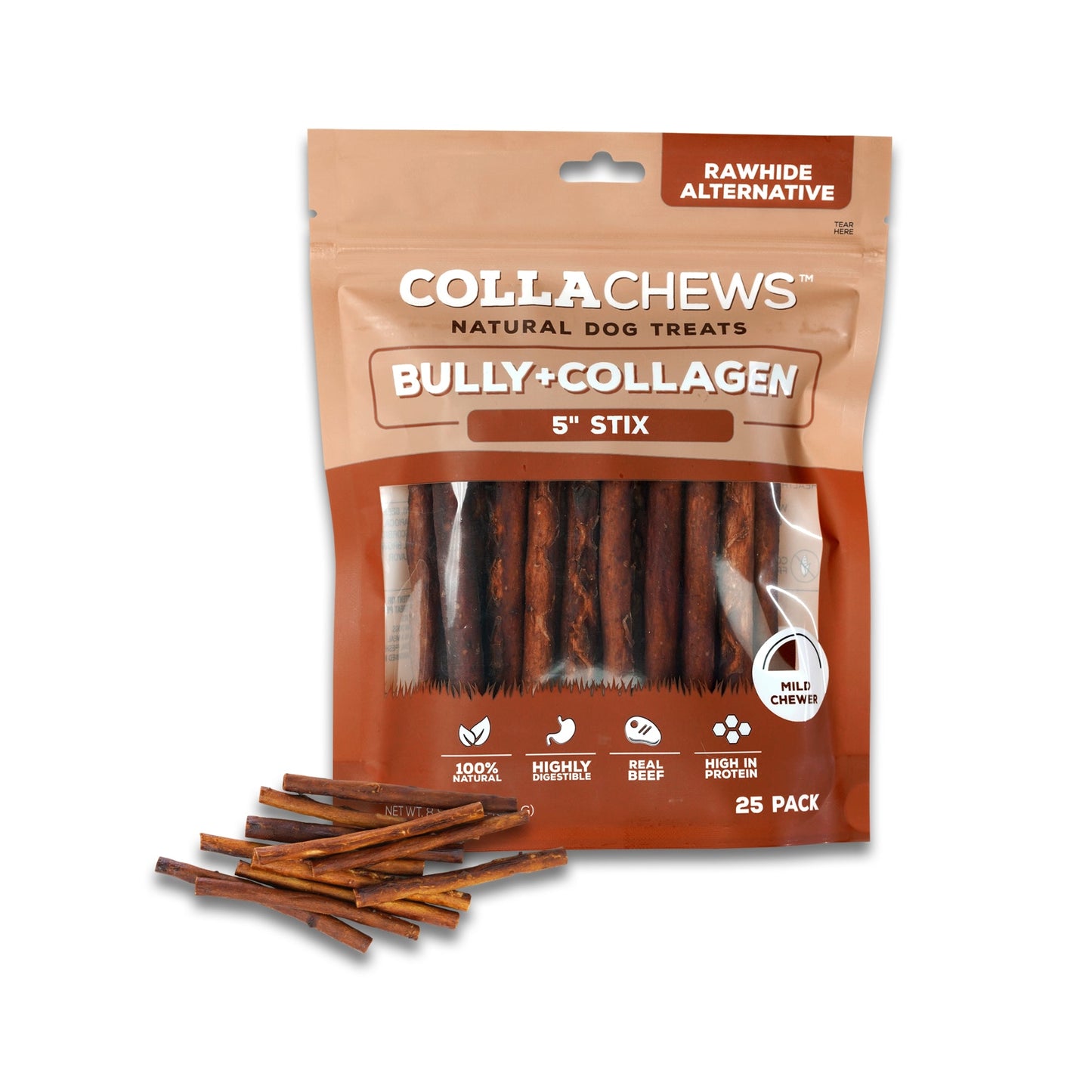 Collachews – Long - Lasting 5" Beef Collagen Dog Chew Stix | 25 Count - Pets Perfect