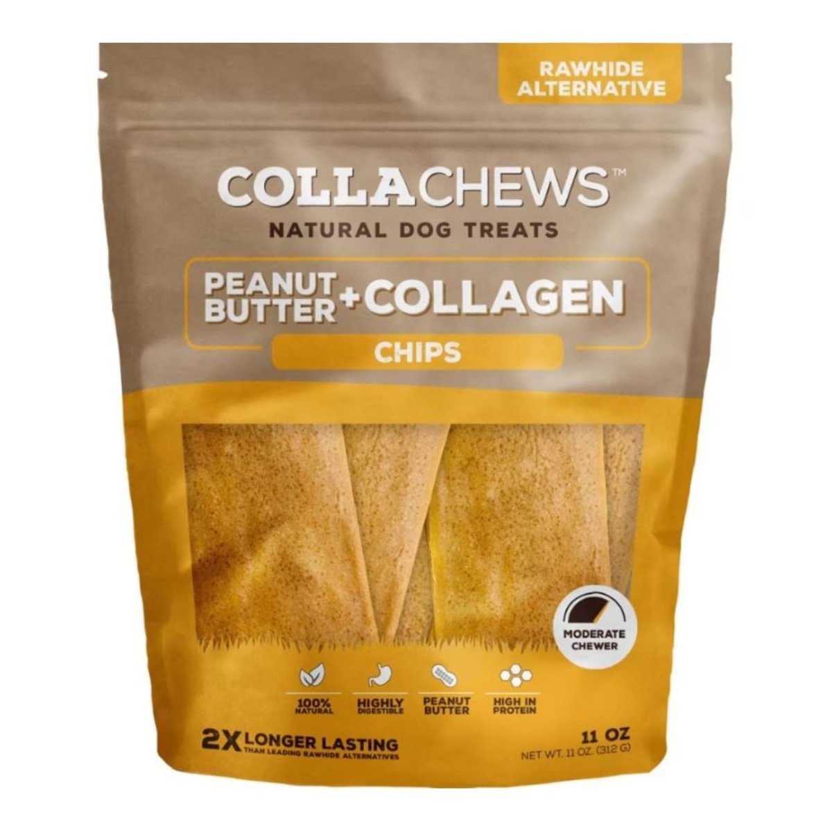 Collachews – Long - Lasting Peanut Butter Collagen Dog Chips | 11 oz Bag - Pets Perfect
