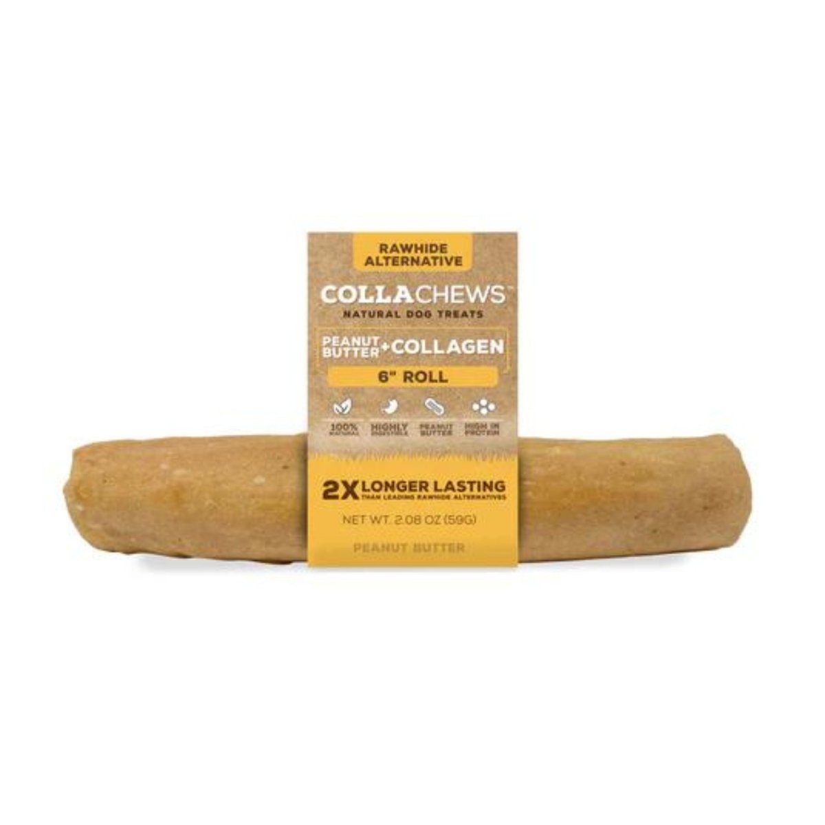 Collachews – Long - Lasting 6" Peanut Butter Collagen Roll | Case of 30 - Pets Perfect