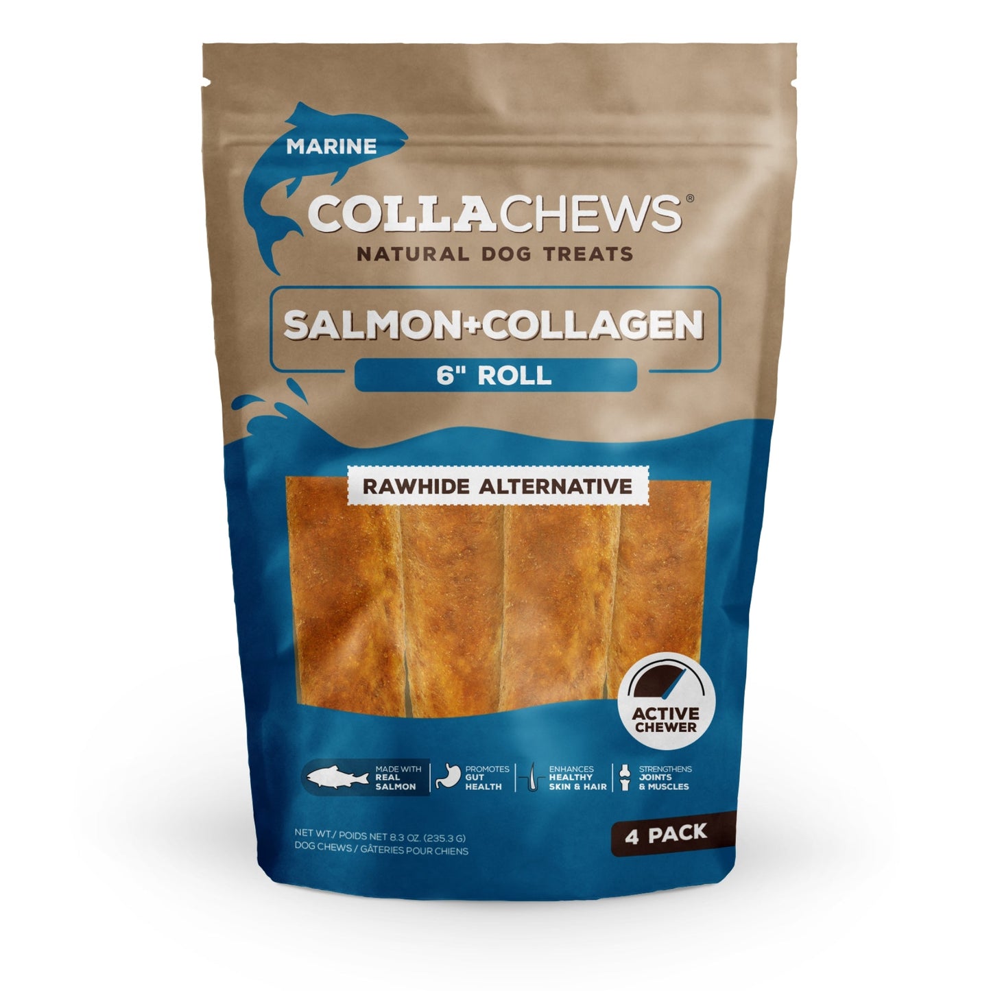 Collachews – Long - Lasting 6" Salmon Collagen Dog Chew Roll | 4 Count - Pets Perfect