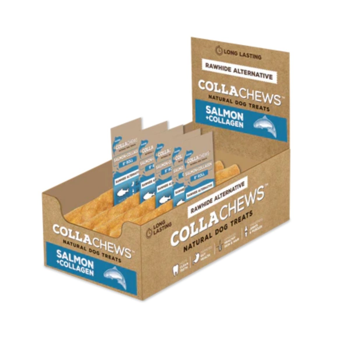 Collachews – Long - Lasting 9" Salmon Collagen Dog Chew Roll | Case of 20 - Pets Perfect