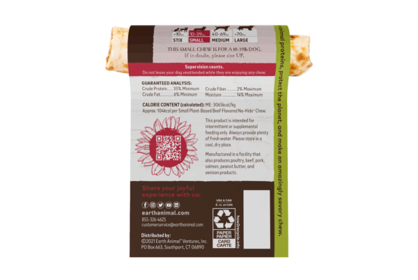 Earth Animal - Long-Lasting Vegan Salmon Dog Chew Small, 24 ct
