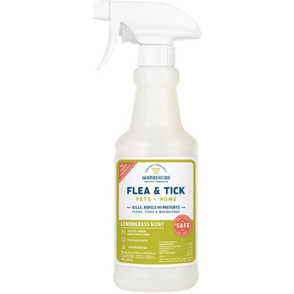 Wondercide Dog & Cat Lemongrass Flea & Tick Spray For Pets & Home With Natural Essential Oils 16oz.