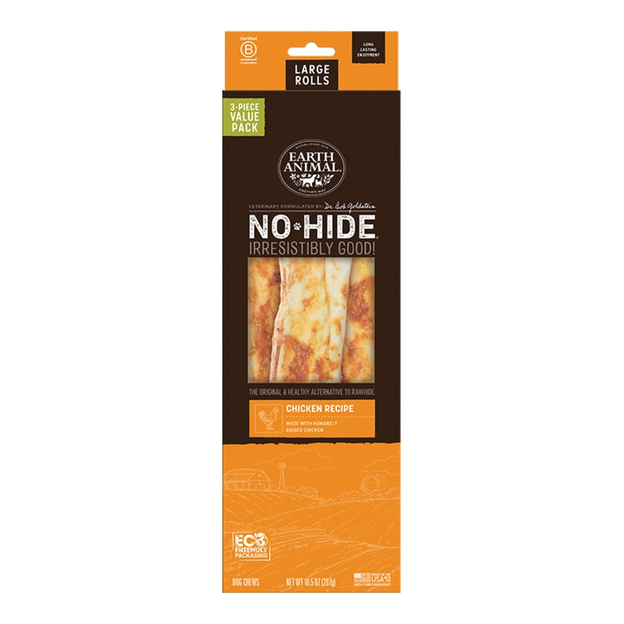 Earth Animal No-Hide - Long-Lasting Chicken Roll Large Dogs, 3 ct