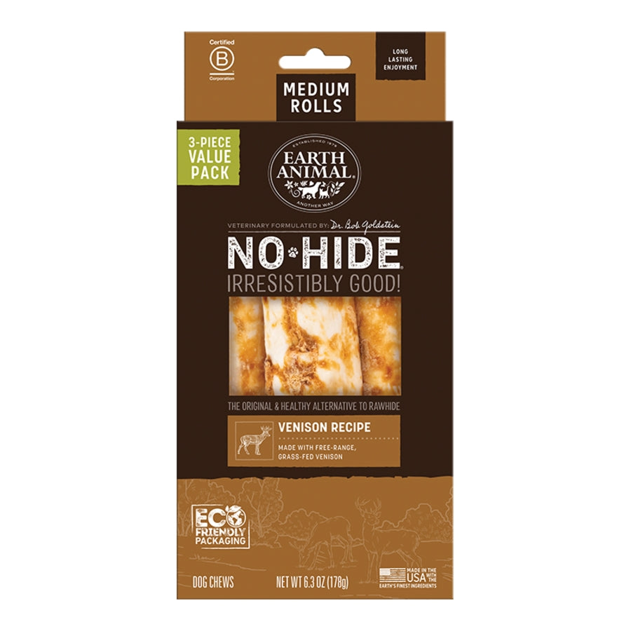 Earth Animal Dog No-Hide Venison Rolls Medium Value 3 ct