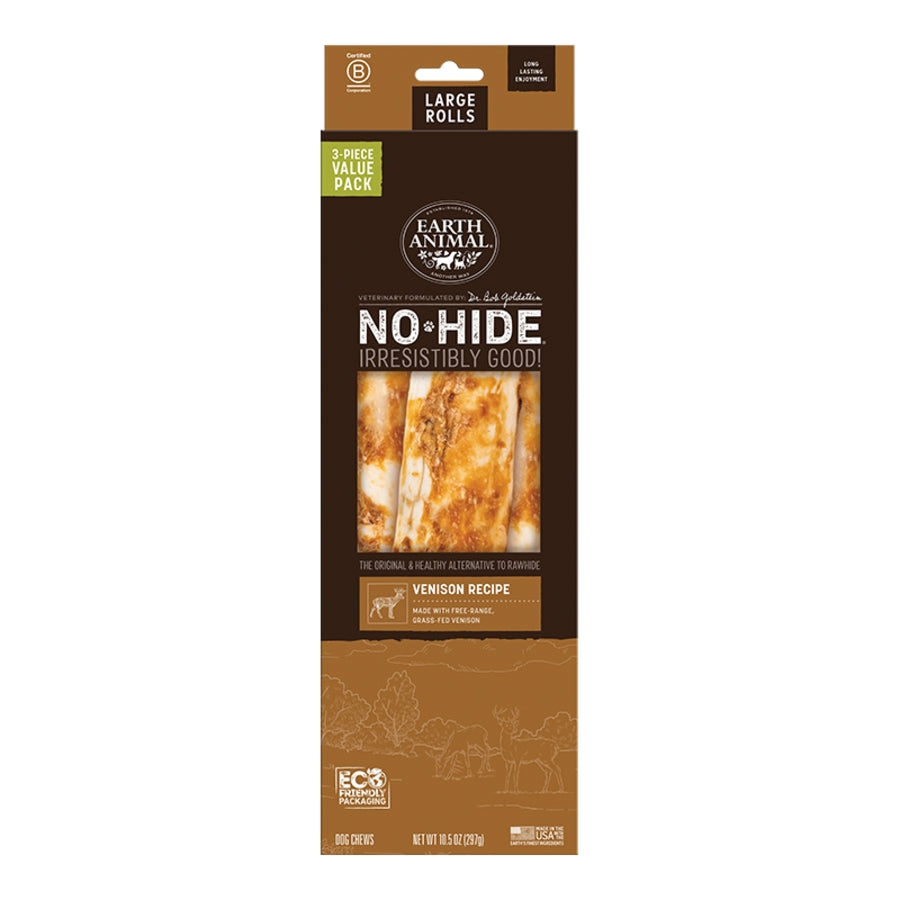 Earth Animal No-Hide - Rawhide-Free Venison Roll Large, 3 ct