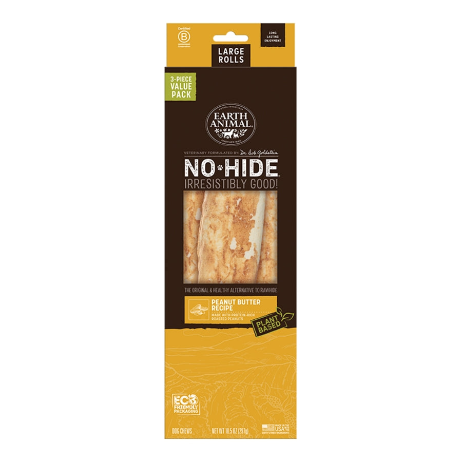 Earth Animal No-Hide Large Peanut Butter Rolls - Rawhide-Free, 3 ct