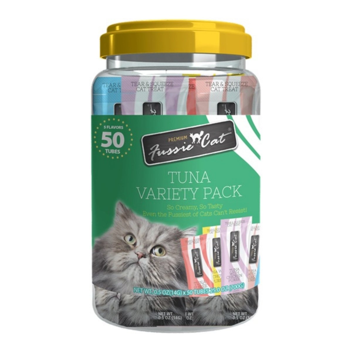 Fussie Cat Puree .5oz. Tuna Variety Pack 50Ct Green Jar - Pets Perfect