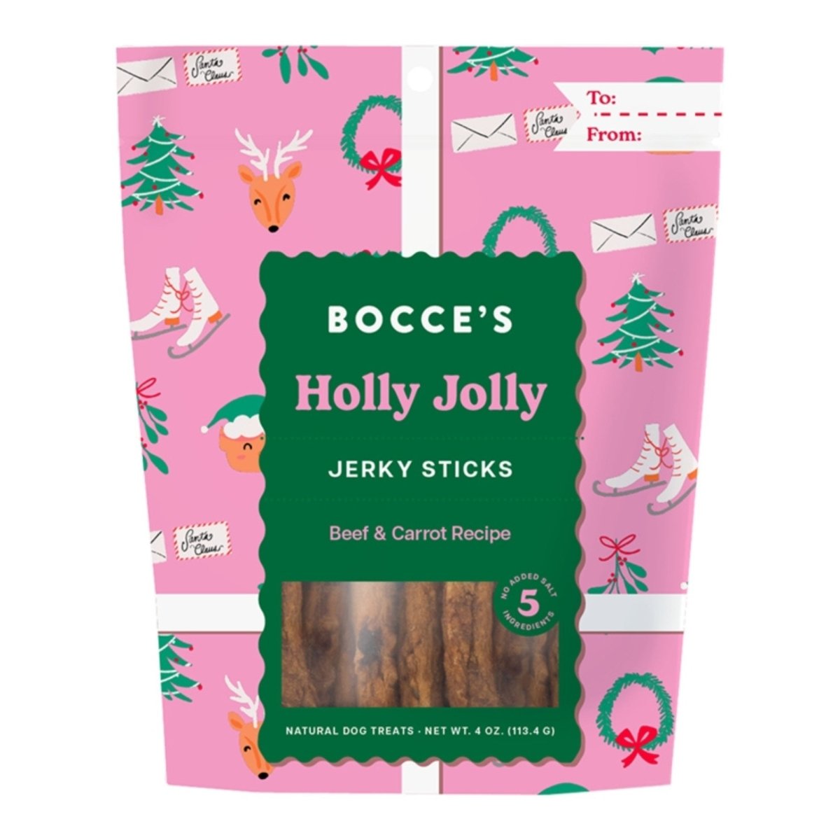 Bocce's Bakery Holly Jolly Beef Jerky Dog Treats 4 oz - Pets Perfect