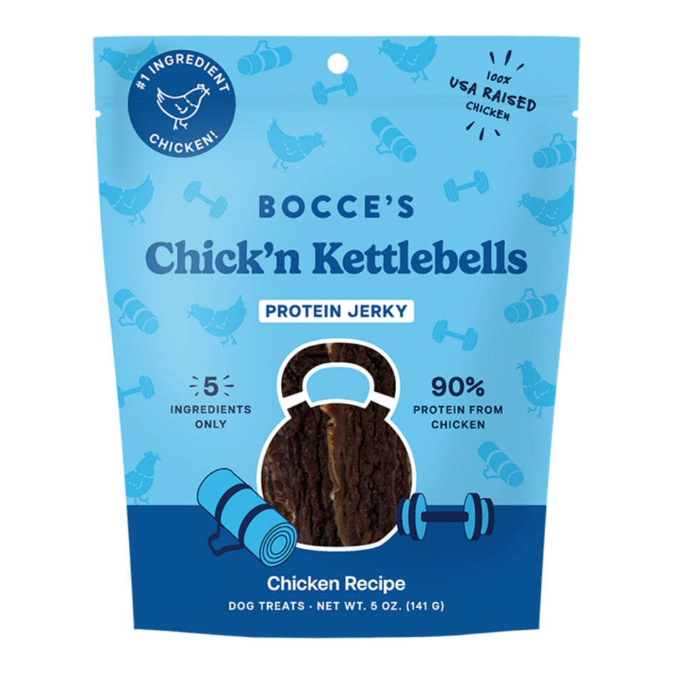 Bocce's Bakery Dog Jerky Protein Cuts Grain Free Chick'N Kettlebells 5oz.