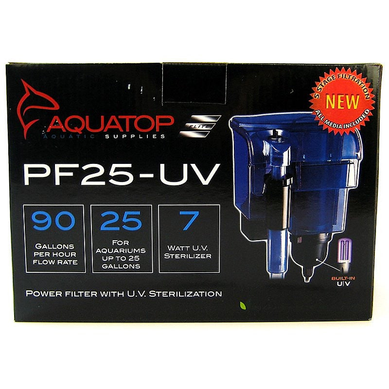 AquaTop Hang on Power Aquarium Filter PF25-UV with UV Sterilization Translucent Blue
