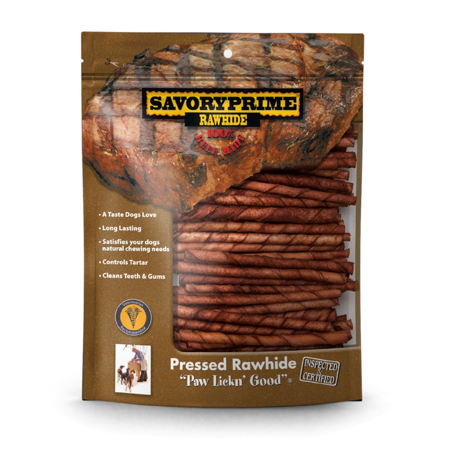 Savory Prime Pressed Rawhide Twist Sticks Beef, 5 in, 100 ct
