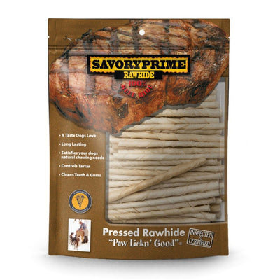 Savory Prime Pressed Rawhide Twist Sticks, White, 5 in, 100 ct - Pets Perfect