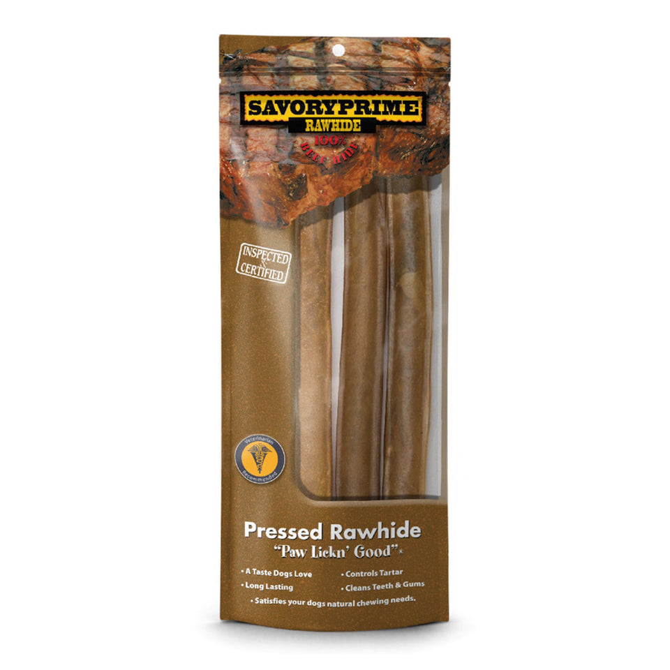 Savory Prime Pressed Rawhide Roll Natural, 10 in, 3 ct