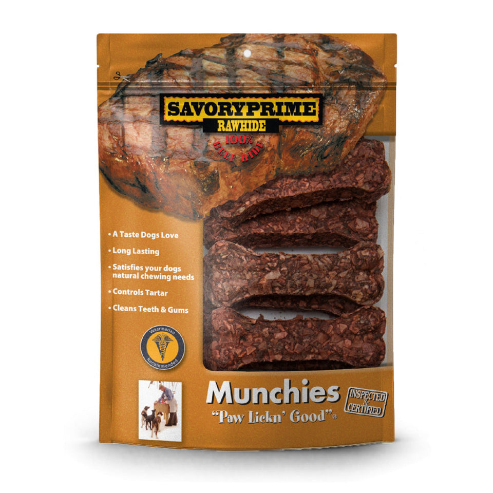 Savory Prime Munchie Bone Dog Treat Beef 3-4 in, 10 ct