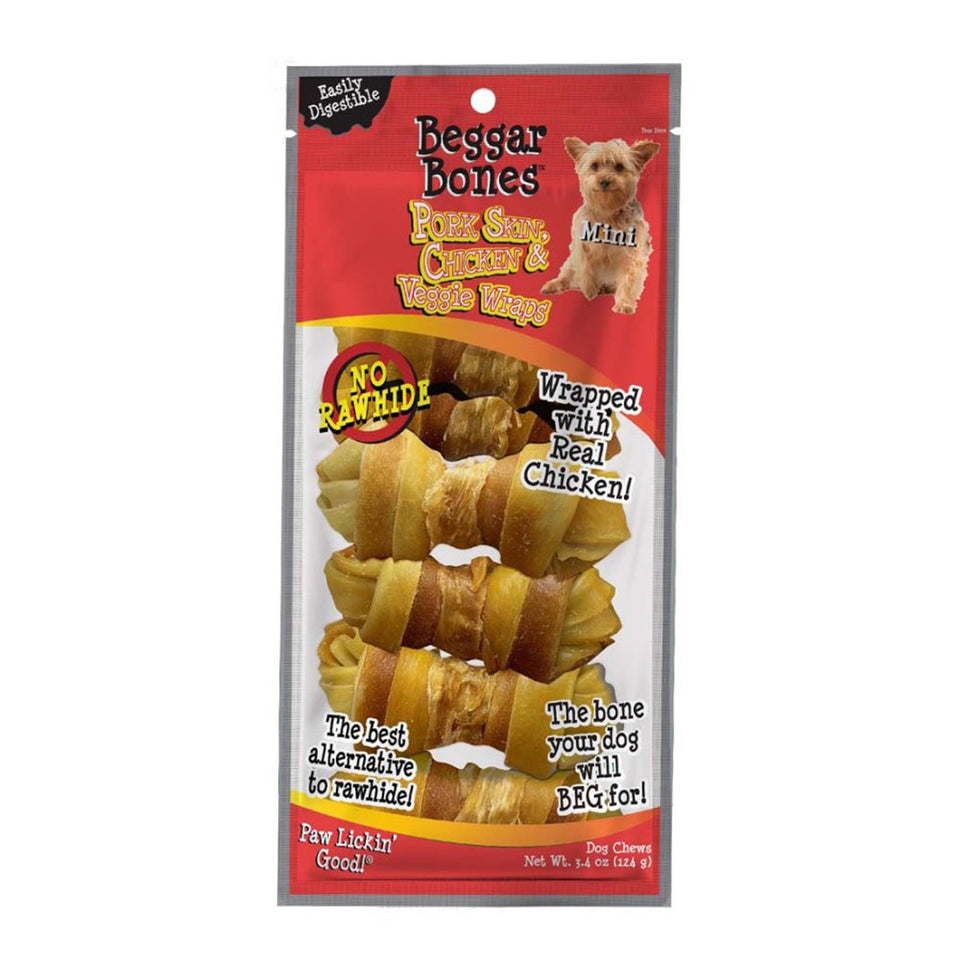 Savory Prime Beggar Bones Pork Skin, Chicken & Veggie Wraps Dog Treats Small, 7 ct