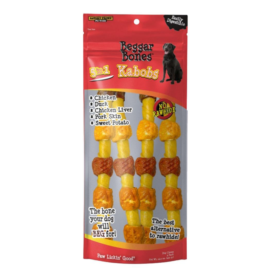 Savory Prime Beggar Bone 5 in 1 Kabobs Dog Treats 10 in, 4 ct