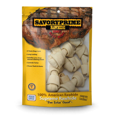 Savory Prime Supreme Knotted Rawhide Bones Bagged Natural 4-5 in, 10 ct - Pets Perfect