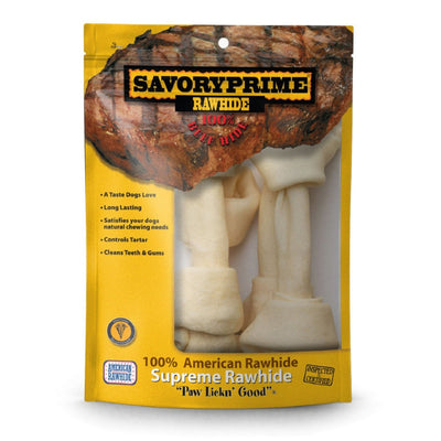 Savory Prime Supreme Knotted Rawhide Bones Bagged Natural 8-9 in, 4 ct - Pets Perfect