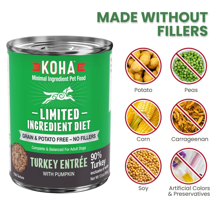 Koha Dog Limited Ingredient Grain-Free 90% Turkey, 13 oz each, Case of 12
