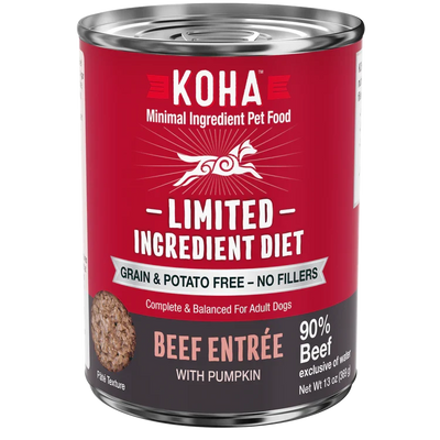 Koha Dog Limited Ingredient Grain-Free 90% Beef, 13 oz each, Case of 12