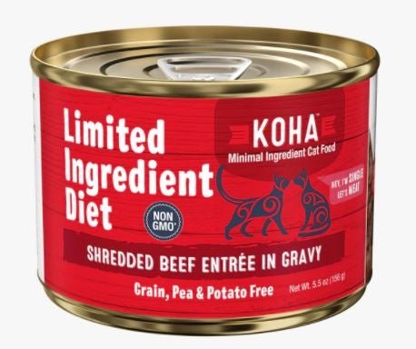 Koha Cat Limited Ingredient Grain Free Shredded Beef 5.5oz.(Case of 24) - Pets Perfect