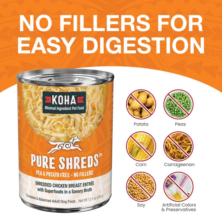 Koha Dog Grain-Free Shredded Chicken, 12.5 oz each, Case of 12