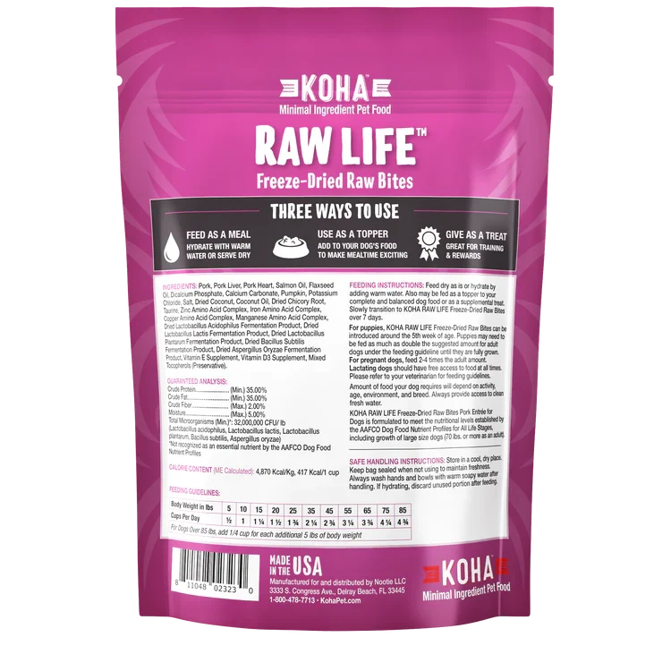 Koha Dog Grain-Free Raw Freeze-Dried Bites Pork 14 oz